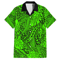 Hawaii Couples Matching Off Shoulder Long Sleeve Dress and Hawaiian Shirt Green Polynesian Tribal Art LT14 - Polynesian Pride