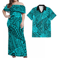 Matching Hawaiian Outfits For Couples Polynesian Tribal Art Turquoise LT14 Turquoise - Polynesian Pride