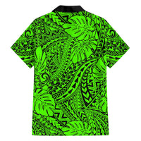 Hawaii Couples Matching Off Shoulder Long Sleeve Dress and Hawaiian Shirt Green Polynesian Tribal Art LT14 - Polynesian Pride