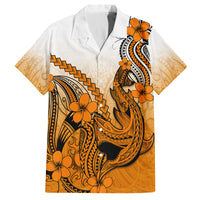 Orange Hawaii Family Matching Outfits Off Shoulder Long Sleeve Dress And Hawaiian Shirt Polynesian Shark Tattoo LT14 - Polynesian Pride