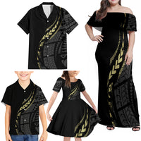 Black Family Matching Outfits Hawaii Polynesian Tribal Off Shoulder Maxi Dress And Shirt Family Set Clothes