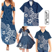 Hawaii Family Matching Outfits - Polynesia Summer Maxi Dress and Shirt Plumeria Navy Curves LT7 - Polynesian Pride