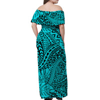 Hawaii Off Shoulder Long Dress Polynesian Tribal Art Ver.01 LT14
