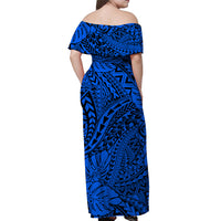 Blue Hawaii Family Matching Off Shoulder Maxi Dress And Hawaiian Shirt Tribal Art LT14 - Polynesian Pride