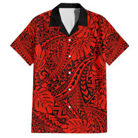 Red Hawaii Family Matching Off Shoulder Long Sleeve Dress And Hawaiian Shirt Tribal Art LT14