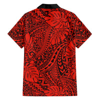 Hawaii Couples Matching Off Shoulder Long Sleeve Dress and Hawaiian Shirt Red Polynesian Tribal Art LT14 - Polynesian Pride