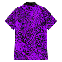 Hawaii Couples Matching Off Shoulder Long Sleeve Dress and Hawaiian Shirt Purple Polynesian Tribal Art LT14