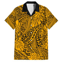 Gold Hawaii Family Matching Off Shoulder Long Sleeve Dress And Hawaiian Shirt Tribal Art LT14
