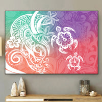 Polynesian Tribal Plumeria and Sea Turtle Tattoo Canvas Wall Art Blossom Style LT9 - Polynesian Pride