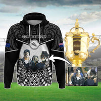 Custom Photo New Zealand Fern Rugby Hoodie Maori Pattern CTM05 Pullover Hoodie Black - Polynesian Pride