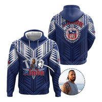 Custom Photo Toa Samoa Rugby Hoodie Samoan Pride With Tribal Pattern CTM05 Pullover Hoodie Blue - Polynesian Pride