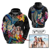 Custom Photo Polynesian Shark Tattoo Hoodie Beauty Pacific Flowers CTM09 Multicolor - Polynesian Pride