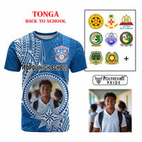 Custom Photo Tonga Back To School T Shirt Polynesian Ngatu Tribal