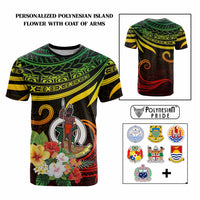 Personalized Photo Polynesian T Shirt Flower With Coat Of Arms