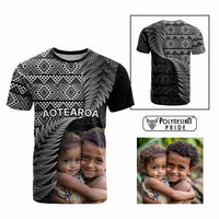 Custom Upload Image Aotearoa Silver Fern T Shirt Black Taniko Motif CTM09 Multicolor - Polynesian Pride