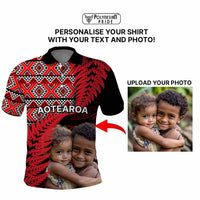 Custom Upload Image Aotearoa Silver Fern Polo Shirt Red Taniko Motif