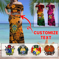 Custom Hawaii Tropical Off Shoulder Maxi Dress Hammerhead Shark and Coat of Arm Polynesian Island CTM09 Women Multicolor - Polynesian Pride