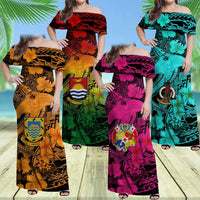 Custom Hawaii Tropical Off Shoulder Maxi Dress Hammerhead Shark and Coat of Arm Polynesian Island CTM09 - Polynesian Pride