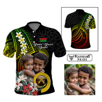 Custom Photo Vanuatu Provinces Polo Shirt Vanuatuan Pig Tusk and Pacific Beauty Flower