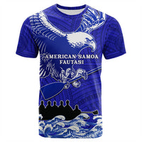 Custom American Samoa Fautasi Race T Shirt Eagle With Polynesian Pattern