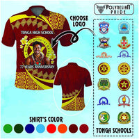 Custom Photo Tonga Schools Polo Shirt Happy Anniversary Tongan Schools Logo With Ngatu Pattern