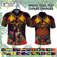Custom Photo Papua New Guinea Provinces Polo Shirt Flag With Polynesian Tropical Flowers - Polynesian Pride