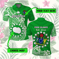 Custom Cook Islands Polo Shirt Islands Map Plumeria With Polynesian Tattoo