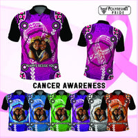 Custom Photo Cancer Awareness Polo Shirt Brave Strong Aboriginal With Polynesian Pattern