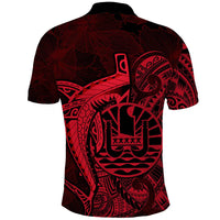 Custom French Polynesia Polo Shirt Map Of Islands Flag Hibiscus With Polynesian Shark Tattoo