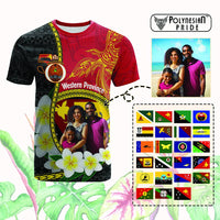 Custom Photo Papua New Guinea Provinces T Shirt Flag With Polynesian Tropical Flowers