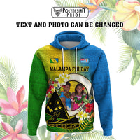 Custom Photo Malampa Fiji Day Hoodie Together We Grow Coat Of Arms Tropical Flowers CTM14 - Polynesian Pride