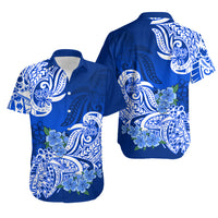Polynesian Matching Couples Outfit Floral Tribal Combo Long Sleeve Dress And Hawaiian Shirt Blue LT9 - Polynesian Pride
