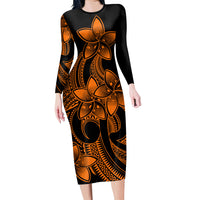 Polynesian Pride Plumeria Flowers Long Sleeve Dress Polynesian Tribal Gold Vibe LT9 Polyester spandex Gold - Polynesian Pride