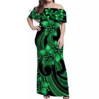 Polynesian Pride Plumeria Flowers Off Shoulder Long Dress Polynesian Tribal Green Vibe LT9 Women Green - Polynesian Pride