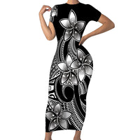 Polynesian Pride Plumeria Flowers Short Sleeve Body Long Dress Polynesian Tribal White Vibe LT9 Long Dress White - Polynesian Pride