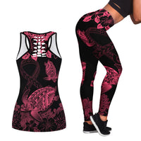 Personalised Polynesian Turtle Ribbon Hollow Tank Top and Leggings Think Pink Breast Cancer With Pacific Hibiscus LT9 - Polynesian Pride