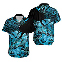 Matching Outfit For Couples Hawaii Monk Seal Puletasi Dress and Hawaiian Shirt Polynesian Kakau With Kanaka Turquoise LT14 - Polynesian Pride