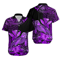 Matching Outfit For Couples Hawaii Monk Seal Puletasi Dress and Hawaiian Shirt Polynesian Kakau With Kanaka Purple LT14 - Polynesian Pride