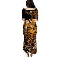 Matching Outfit For Couples Hawaii Monk Seal Puletasi Dress and Hawaiian Shirt Polynesian Kakau With Kanaka Gold LT14 - Polynesian Pride