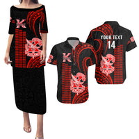 Personalised Matching Outfit For Couples Hawaii Kalani High School Puletasi Dress and Hawaiian Shirt Polynesian Kakau Pattern LT14 Red - Polynesian Pride