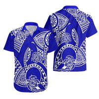 Couples Matching Hawaiian Outfits Couples Long Dress and Hawaiian Shirt Hawaiian Tribal Honu Blue Version LT14 - Polynesian Pride