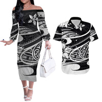 Polynesian Tribal Couples Matching Outfits Combo Long Sleeve Dress And Hawaiian Shirt Black LT6 Black - Polynesian Pride