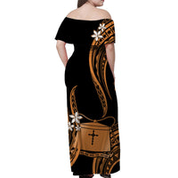 Tokelau Off Shoulder Long Dress Tokelauan Tatau With Badge Gold LT14 - Polynesian Pride