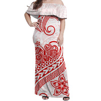 Polynesian Tribal Tattoo Retro Couple Off Long Dress and Hawaiian Shirt Red Screen Color LT9 - Polynesian Pride