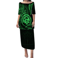 Polynesian Pride Guam With Polynesian Tribal Tattoo and Coat of Arms Puletasi Dress Green Version LT9 - Polynesian Pride