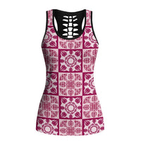 Akala Palaka Quilt Hawaii Hollow Tank Top Hawaiian Tropical Monstera Sea Turtle