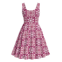 Akala Palaka Quilt Hawaii Midi Dress Hawaiian Tropical Monstera Sea Turtle