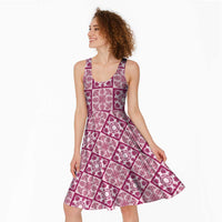 Akala Palaka Quilt Hawaii Midi Dress Hawaiian Tropical Monstera Sea Turtle