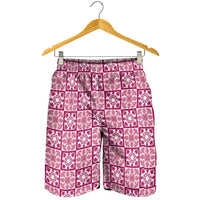 Akala Palaka Quilt Hawaii Shorts for Men Hawaiian Tropical Monstera Sea Turtle