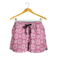 Akala Palaka Quilt Hawaii Shorts for Women Hawaiian Tropical Monstera Sea Turtle